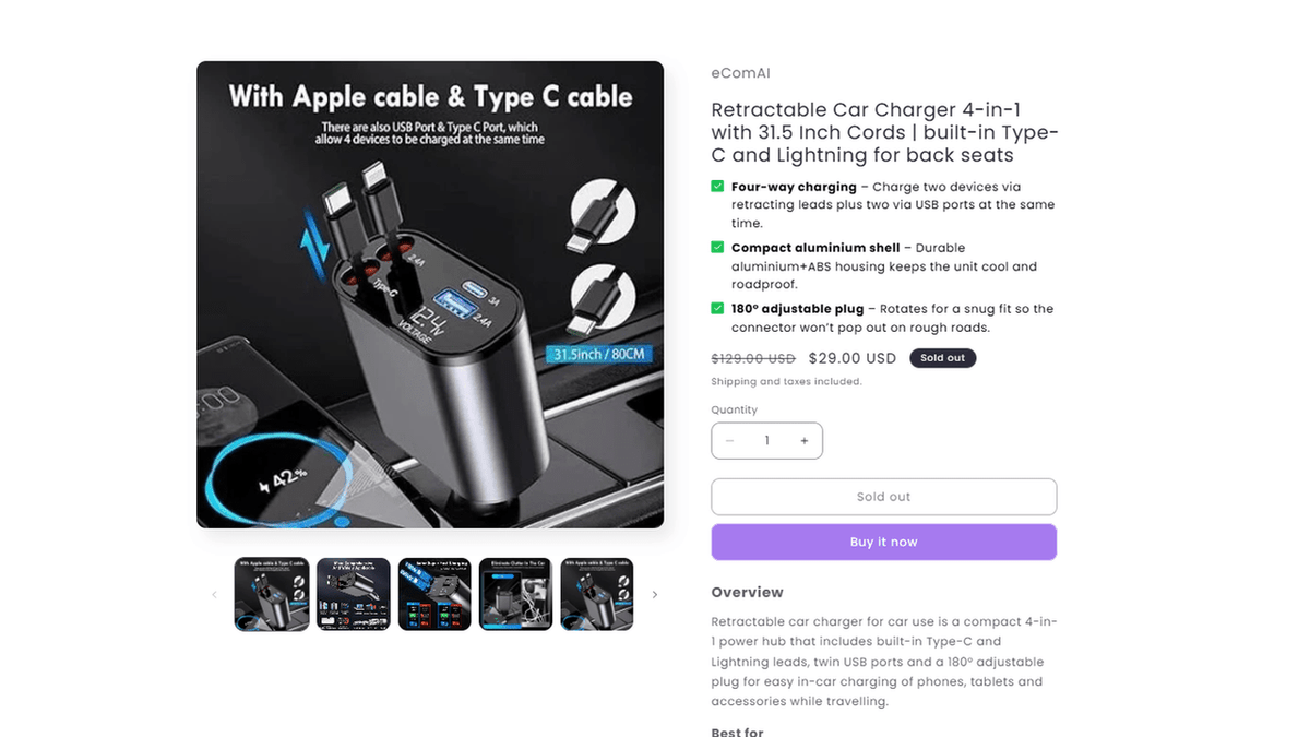 AI product page builder interface for Shopify stores showing fast generation of SEO-ready product pages on My Store